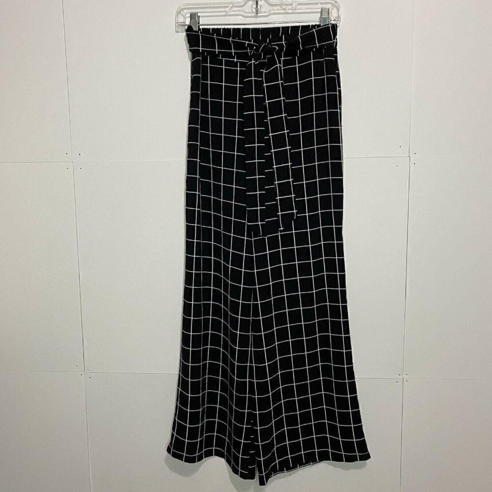 MINE Sz Small Checked Wide Legged Palazzo Pants Black